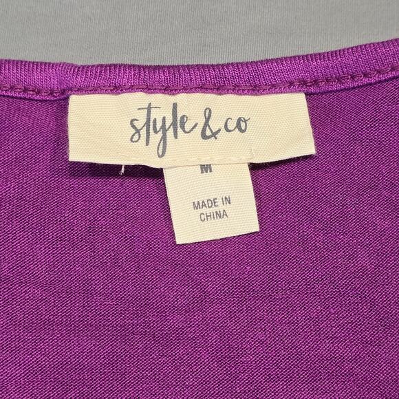 Style & Co Purple Shirt NEW Stretch Lace V-Neck Long Sleeves Top Women's Size M - Picture 4 of 11